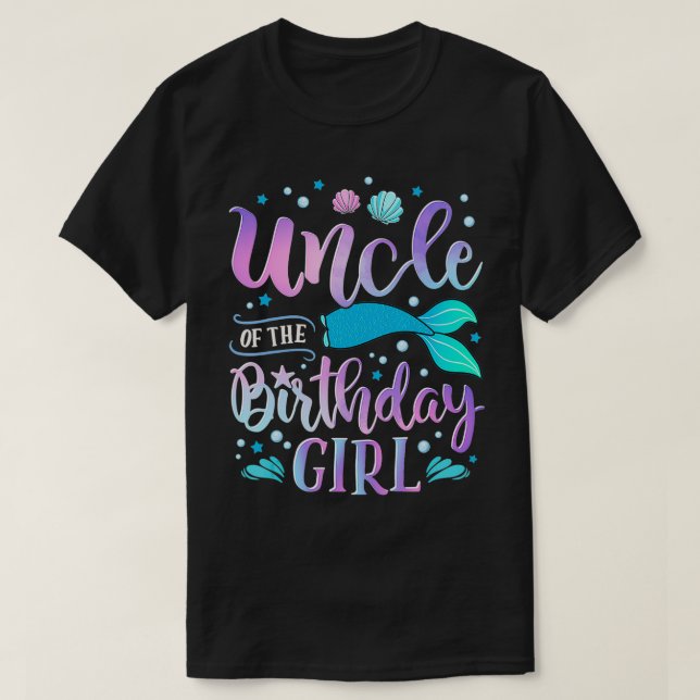 T-shirt Oncle de l'anniversaire Fille Fille Fête de sirène (Design devant)