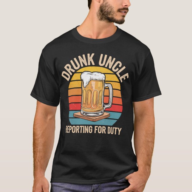 T-shirt Oncle Drunk Reporting Pour Duty Retro Sunset (Devant)