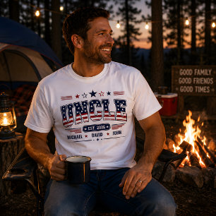 T-shirt Oncle Est 2026 USA Drapeau Patriotique Nom
