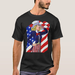 T-shirt Oncle Femme Sam Patriotique Américaine Lady 4ème D