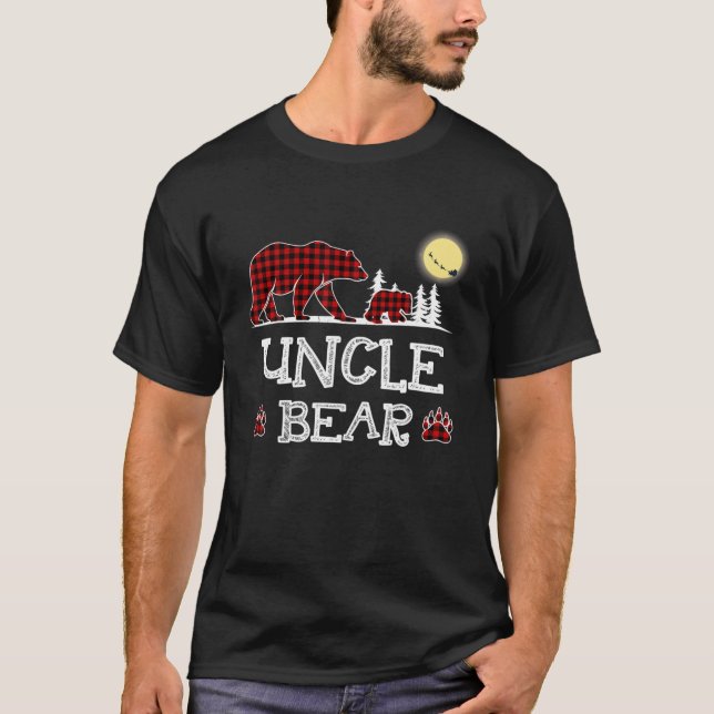 T-shirt Oncle Ours Pajama de Noël Buffle Rouge Plaid Fami (Devant)