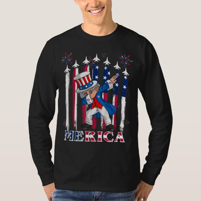 T-shirt Oncle patriotique Sam Dabbing 4 juillet (Devant)