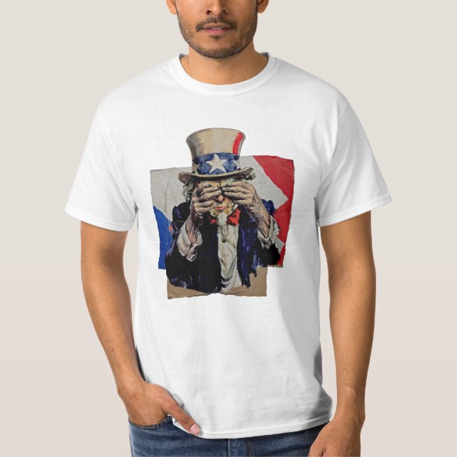 T-shirt Oncle Sam couvrant son visage dans la honte politi (Devant)