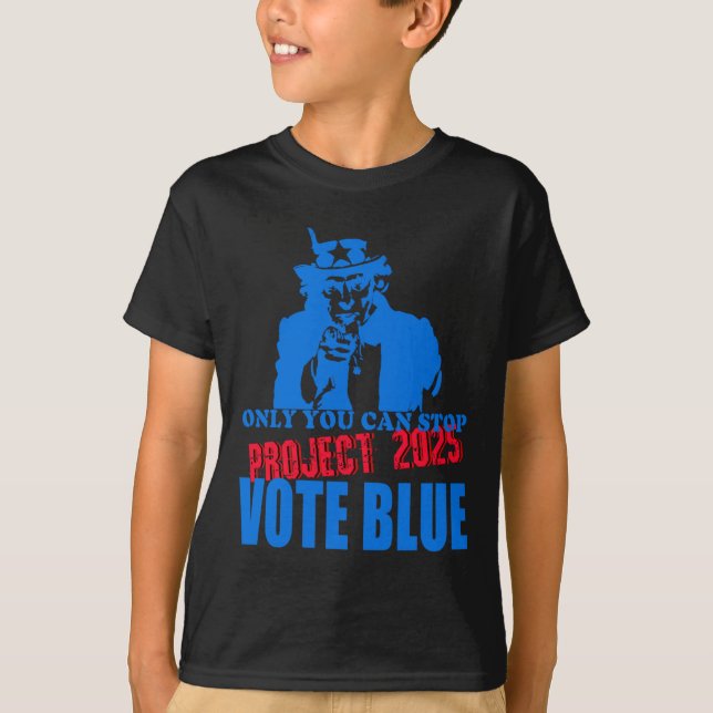 T-shirt Oncle Sam dit Stop Project 2025 Vote Blue (Devant)