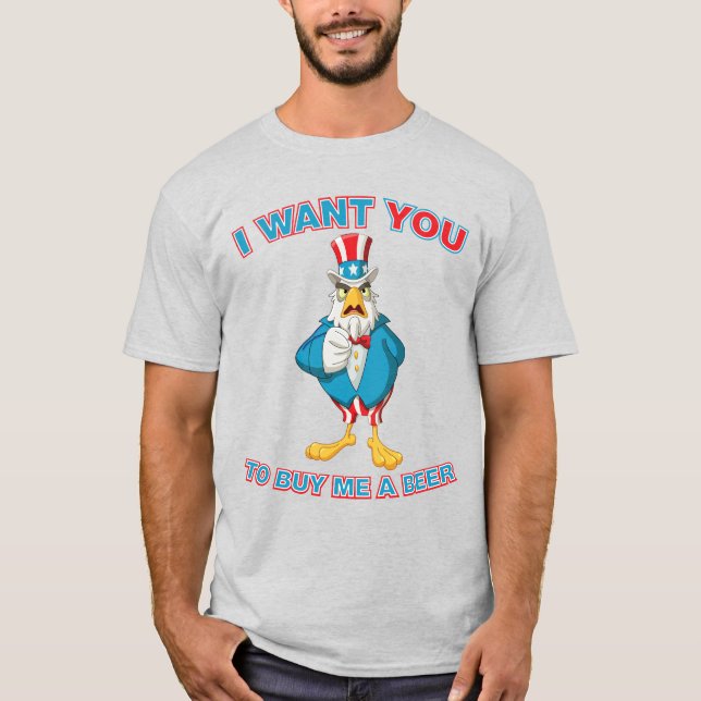 T-shirt Oncle Sam Eagle Acheter Une Bière Drôle Patriotiqu (Devant)