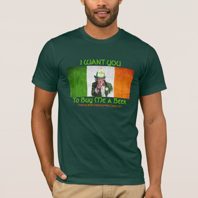 T-shirt Oncle Sam irlandais de sapeur-pompier (Devant)