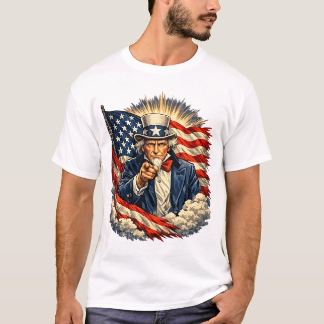 T-shirt Oncle Sam pointant avec le drapeau américain – Vin (Devant)