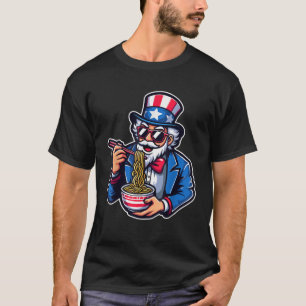 T-shirt Oncle Sam Ramen Anime USA Drapeau Américain 4 Juil
