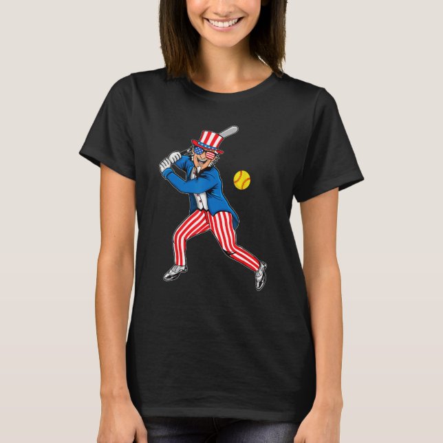 T-shirt Oncle Sam Softball American Flag Jour B (Devant)