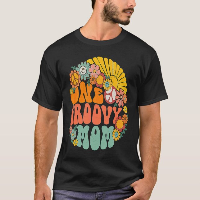 T-shirt One Groovy Mom Retro 70s Hippie Boho Wavy Mama Mot (Devant)