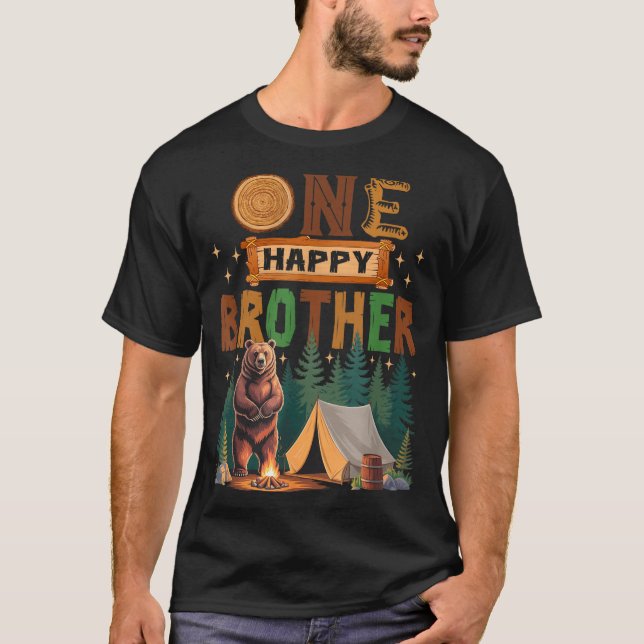 T-shirt One Happy Brother Camper 1st Birthday Camng Bear  (Devant)