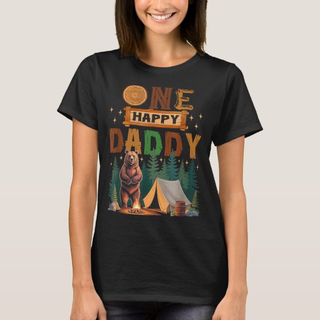 T-shirt One Happy Daddy Camper 1st Birthday Camng Bear  (Devant)