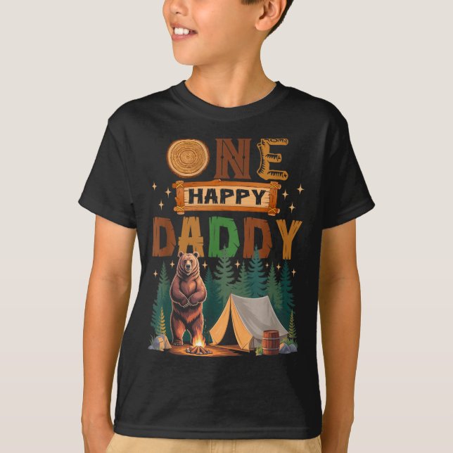 T-shirt One Happy Daddy Camper 1st Birthday Camng Bear  (Devant)