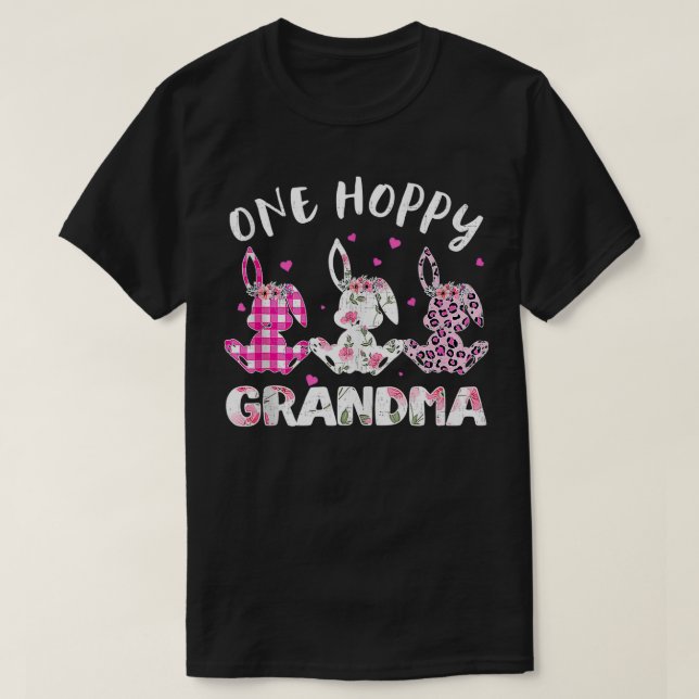 T-shirt One Hoppy Grandma Easter Bunny Leopard Plaid Costu (Design devant)