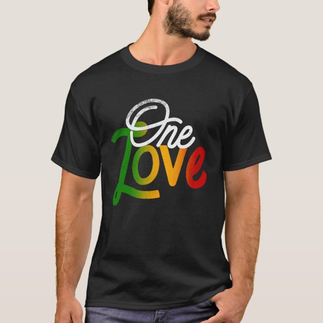 T-shirt One Love Heart Rasta Reggae Roots Clothing T  Peac (Devant)