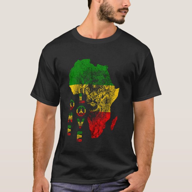 T-shirt One Love Lion Rasta Reggae Afrique Carte Lion De J (Devant)