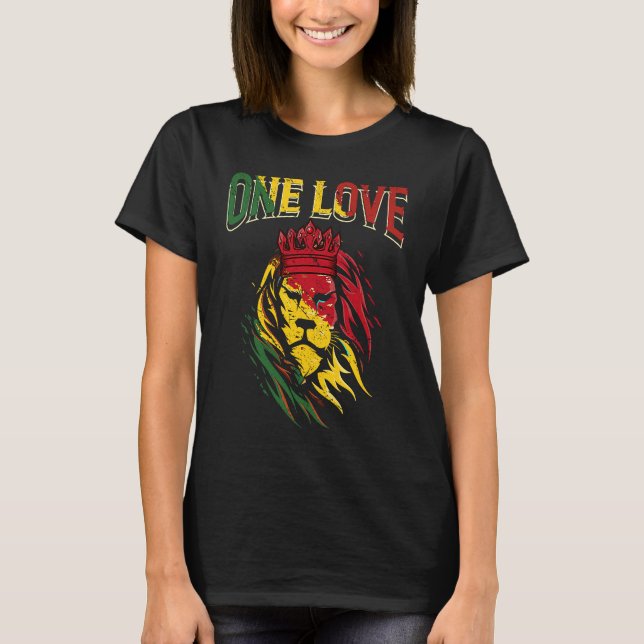 T-shirt One Love Rasta Lion Jamaican Pride Reggae African (Devant)