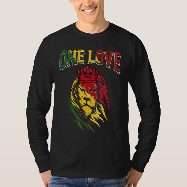 T-shirt One Love Rasta Lion Jamaican Pride Reggae African (Devant)