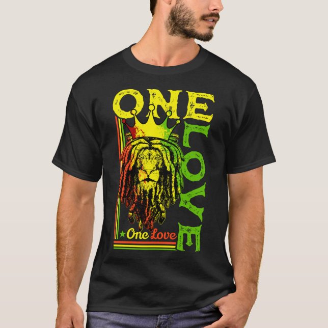 T-shirt One Love Rasta Lion Jamaican Pride Reggae African (Devant)