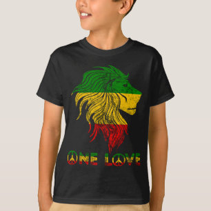 T-shirt One Love Rasta Reggae Lion De Juda Rastafari Racin