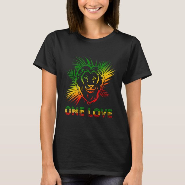 T-shirt One Love Rasta Reggae Lion Of Judah Jamaica Roots (Devant)