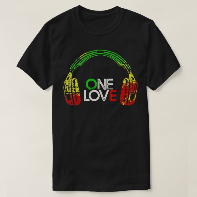 T-shirt One Love Rastafarian Headphones Reggae Jamaïcain (Design devant)