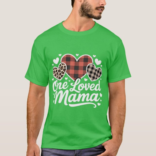 T-shirt One Loved MAMA Cute Plaid Heart Family Valentine f (Devant)
