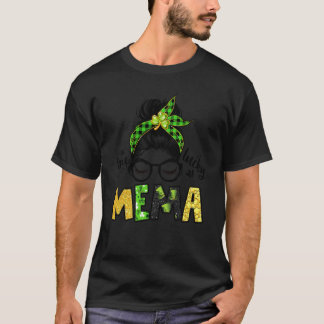 T-shirt One Lucky Mema Messy Bun Leopard St Patrick's Day