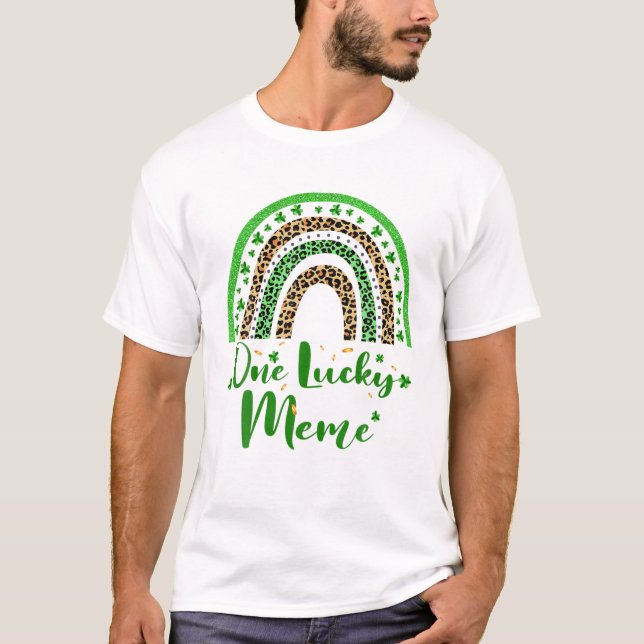 T-shirt One Lucky Meme Irish Rainbow Leopard Patricks Day (Devant)
