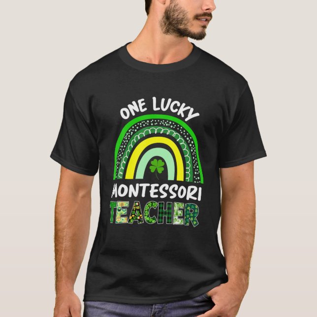 T-shirt One Lucky Montessori Teacher Leopard St Patrick’S (Devant)