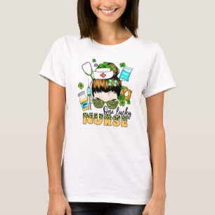 T-shirt One Lucky Nurse - Messy Bun - St. Patrick’s Day