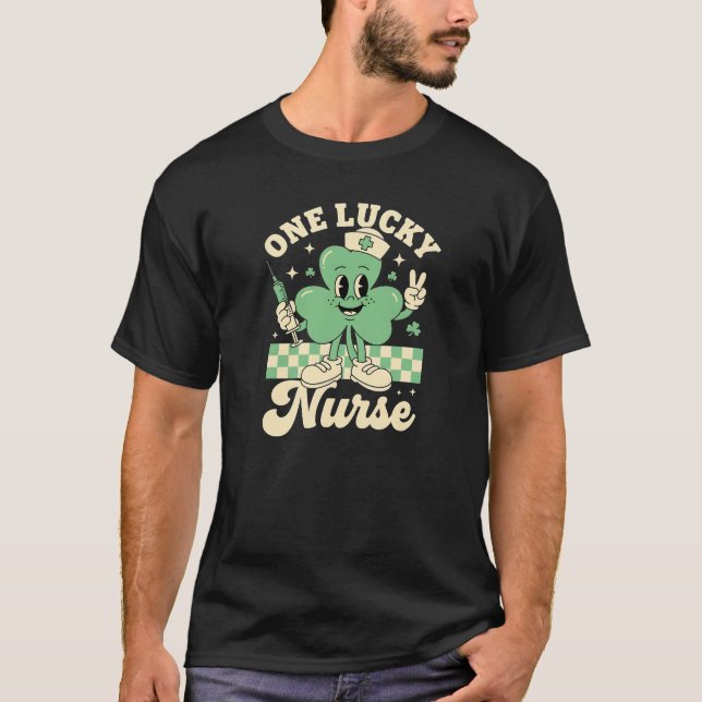 T-shirt One Lucky Nurse Retro Shamrock Mascot Art (Devant)