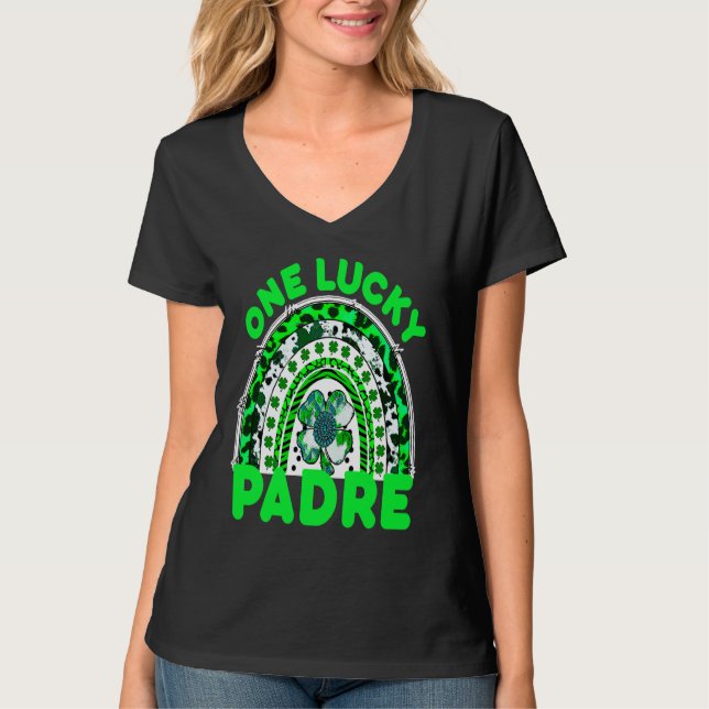 T-shirt One Lucky Padre Good Luck Green Rainbow Shamrock L (Devant)