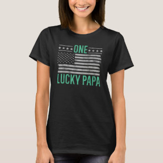 T-shirt One Lucky Papa, Retro US Flag Funny Father's Day D