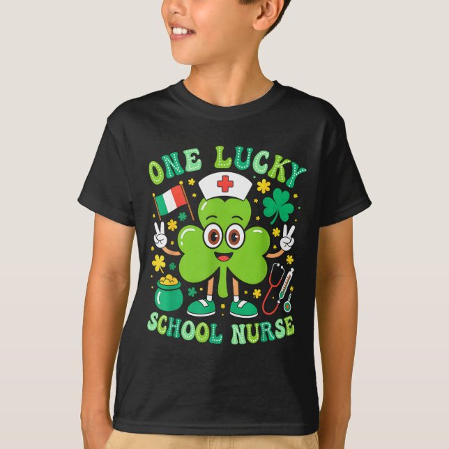 T-shirt One Lucky School Nurse St Patrick's Day Shamrock I (Devant)