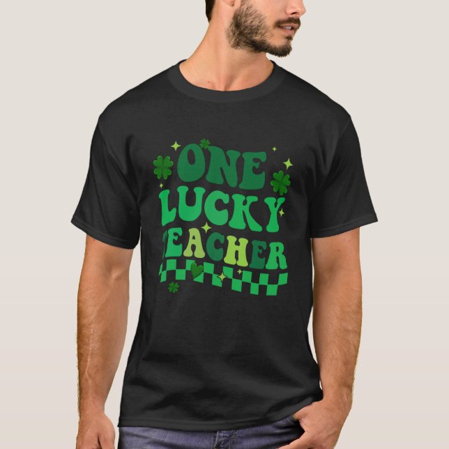 T-shirt One Lucky Teacher Groovy Retro St Patrick's Day Bo (Devant)