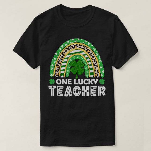 T-shirt One Lucky Teacher Rainbow Leopard St Patricku2019s (Design devant)