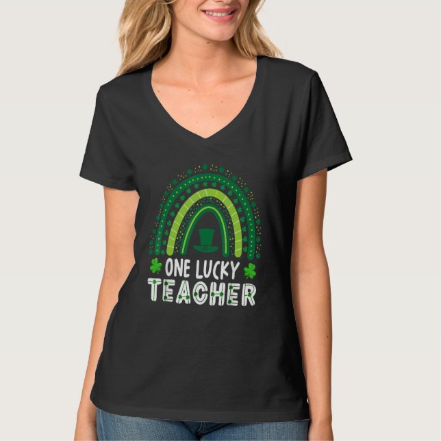 T-shirt One Lucky Teacher Rainbow Leprechaun Hat Shamrock  (Devant)