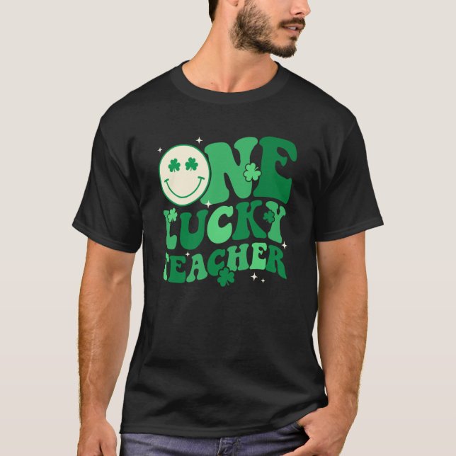 T-shirt One Lucky Teacher Shamrock Groovy St Patrick's Day (Devant)