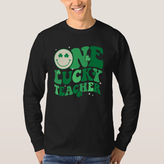 T-shirt One Lucky Teacher Shamrock Groovy St Patrick's Day (Devant)