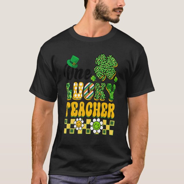 T-shirt One Lucky Teacher St Patricks Day Teacher Groovy V (Devant)