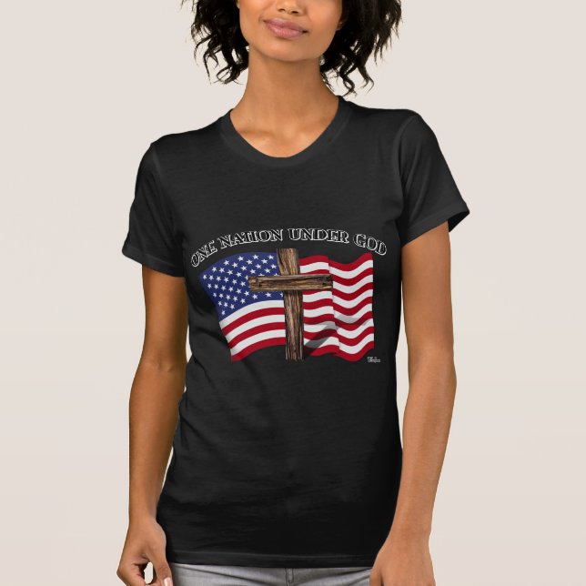 T-shirt One Nation Under God avec croix robuste et drapeau (Devant)