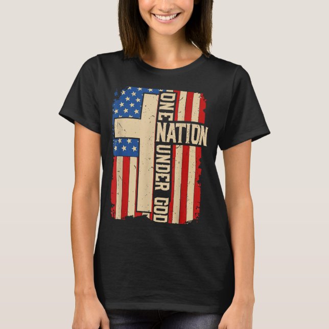 T-shirt One Nation Under God Patriotic Christian Faith Ame (Devant)