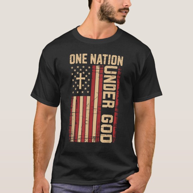T-shirt One Nation Under God USA Patriotic Christian (Devant)