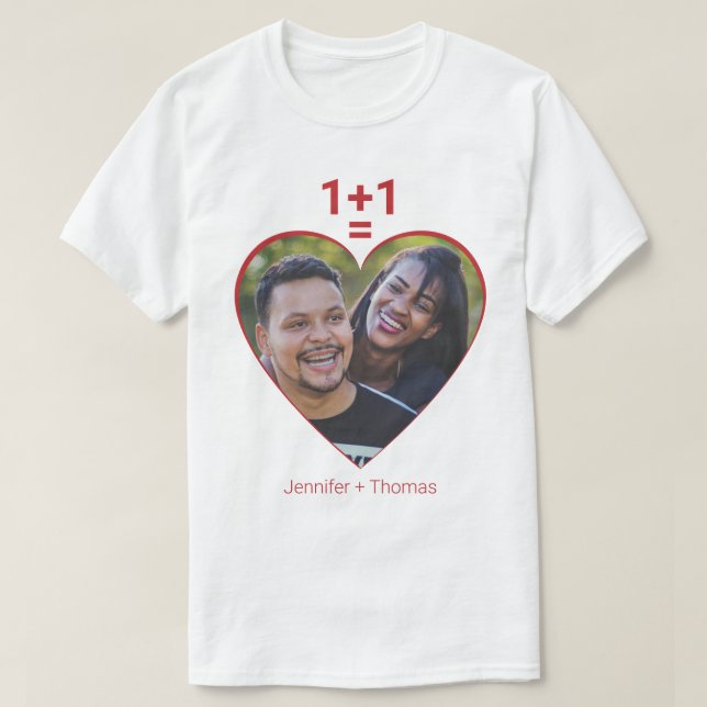 T-shirt One Plus One Equals Amour, Coeur Rouge, Image Pers (Design devant)