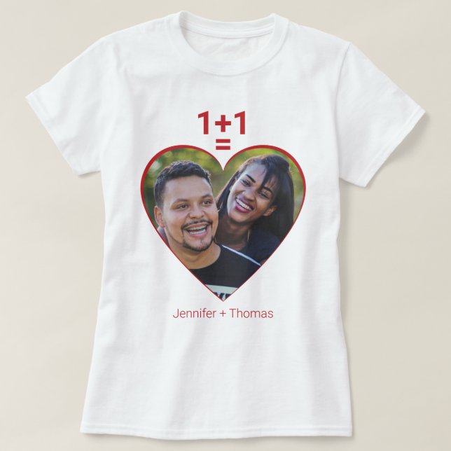 T-shirt One Plus One Equals Love, Red Heart Image personne (Design devant)