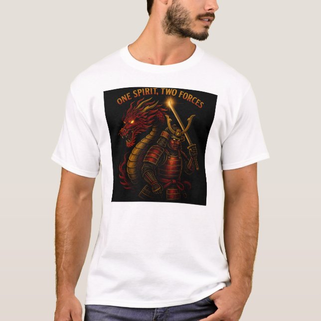 T-shirt One Spirit, Two Forces | Samurai & Dragon (Devant)