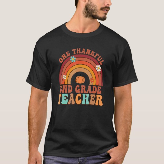 T-shirt One Thankful 2nd Grade Teacher Groovy Thanksgiving (Devant)