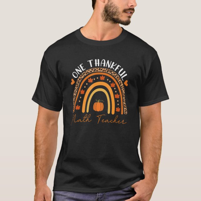 T-shirt One Thankful Math Teacher Rainbow Leopard Thanksgi (Devant)