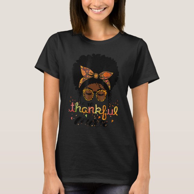 T-shirt One Thankful Nurse Afro American Women Autumn Than (Devant)